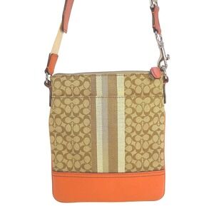Coach New York Signature Khaki-Camelian Legacy Swingpack Crossbody Bag Orange